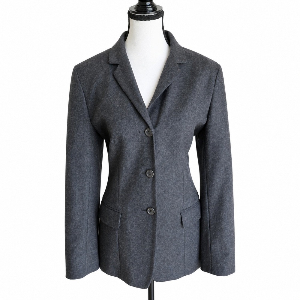 VTG Y2K Ann Taylor Wool Blazer 8 Grey Hourglass 19.5x28.5 3-Button Suit Jacket